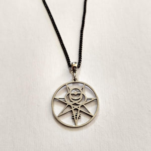 Aleister Crowley 666 Magic Magick Sigil Necklace on Gunmetal Curb Chain