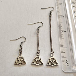 Celtic Knot Gaelic Earrings - Your Choice of Three Lengths - Long Dangle Chain Earrings