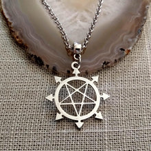 Load image into Gallery viewer, Inverted Pentagram Necklace, Eight Pointed Star on Silver Rolo Chain
