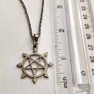 Inverted Pentagram Necklace, Eight Pointed Star on Silver Rolo Chain