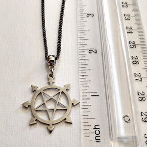 Inverted Pentagram Necklace, Eight Pointed Star on Gunmetal Curb Chain