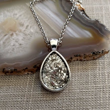 Load image into Gallery viewer, Silver Glitter Bezel Necklace, Vintage German Glass Glitter Bezel Pendant on Rolo Chain, Layering Jewelry
