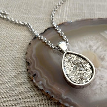 Load image into Gallery viewer, Silver Glitter Bezel Necklace, Vintage German Glass Glitter Bezel Pendant on Rolo Chain, Layering Jewelry
