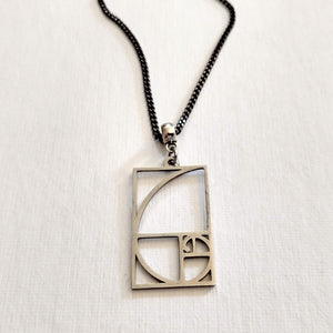 Fibonacci Sequence Necklace, Stainless Steel Machine Cut Charm