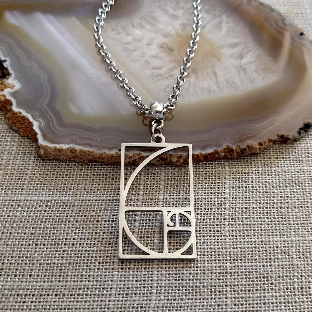 Fibonacci Sequence Necklace, Mens Jewelry on Silver Rolo Chains, Gifts for Mathematicians