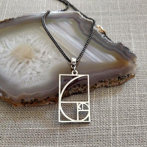 Fibonacci Sequence Necklace, Stainless Steel Machine Cut Charm