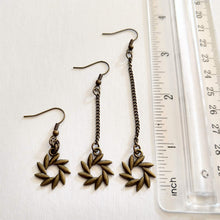 Load image into Gallery viewer, Bronze Flower Earrings, Your Choice of Three Lengths, Long Dangle Chain Earrings, Boho Jewelry
