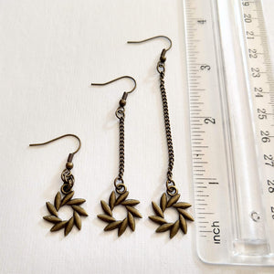 Bronze Flower Earrings, Your Choice of Three Lengths, Long Dangle Chain Earrings, Boho Jewelry