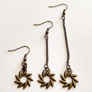 Bronze Flower Earrings, Your Choice of Three Lengths, Long Dangle Chain Earrings, Boho Jewelry
