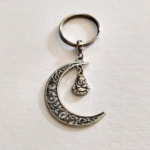 Crescent Moon Keychain, Spiritual Backpack or Purse Charm, Zipper Pull with Your Choice of Charm