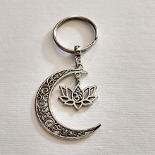 Load image into Gallery viewer, Crescent Moon Keychain, Spiritual Backpack or Purse Charm, Zipper Pull with Your Choice of Charm
