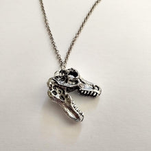 Load image into Gallery viewer, Dinosaur Skull Necklace on Silver Rolo Chain, Mens Jewelry
