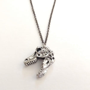 Dinosaur Skull Necklace on Gunmetal Rolo Chain, Mens Jewelry