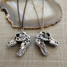 Load image into Gallery viewer, Dinosaur Skull Necklace on Gunmetal Rolo Chain, Mens Jewelry
