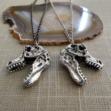 Load image into Gallery viewer, Dinosaur Skull Necklace on Gunmetal Rolo Chain, Mens Jewelry
