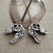 Load image into Gallery viewer, Dinosaur Skull Necklace on Gunmetal Rolo Chain, Mens Jewelry
