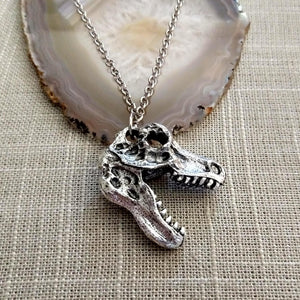 Dinosaur Skull Necklace on Silver Rolo Chain, Mens Jewelry
