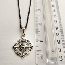 Load image into Gallery viewer, Compass Necklace, Maritime Nautical Boating Jewelry on Gunmetal Curb Chain, Mens Jewelry

