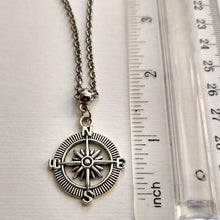 Load image into Gallery viewer, Compass Necklace, Maritime Nautical Boating Jewelry on Silver Rolo Chain, Mens Jewelry
