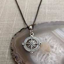 Load image into Gallery viewer, Compass Necklace, Maritime Nautical Boating Jewelry on Gunmetal Curb Chain, Mens Jewelry
