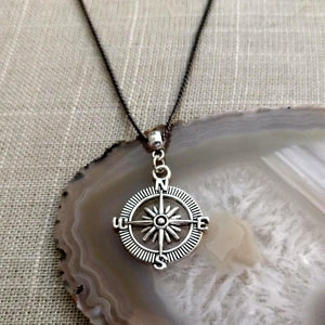 Compass Necklace, Maritime Nautical Boating Jewelry on Gunmetal Curb Chain, Mens Jewelry