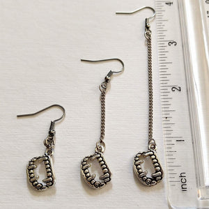 Silver Fangs Earrings - Your Choice of Three Lengths - Long Dangle Chain Earrings