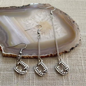 Silver Fangs Earrings - Your Choice of Three Lengths - Long Dangle Chain Earrings
