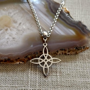 Witches Knot Necklace, Silver Rolo Chain, Witchcraft Jewelry