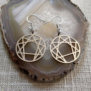 Enneagram of Personality Earrings,  Silver Fourth Way Dangle Drop Earrings