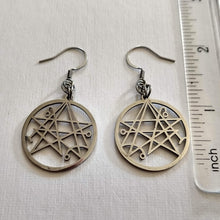 Load image into Gallery viewer, Necronomicon Earrings, HP Lovecraft Dangle Drop Earrings, Machine Cut Stainless Steel Charms
