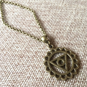Throat Chakra Necklace on Bronze Rolo Chain, Yoga Jewelry