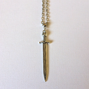 Cat Head Sword Necklace on Silver Cable Chain, Mens Jewelry