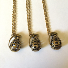 Load image into Gallery viewer, Hollow Grenade Necklace on Antique Gold Cable Chain, Mens Jewelry

