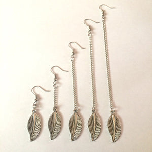 Leaf Earrings, Your Choice of Three Lengths, Long Dangle Chain Earrings