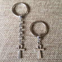 Load image into Gallery viewer, Ankh Keychain, Egyptian Key Fob, Silver Key Ring or Zipper Pull
