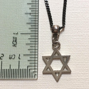Silver Star of David Necklace on Thin Gunmetal Chain - Jewish Jewelry