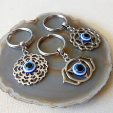 Load image into Gallery viewer, Evil Eye Chakra Keychain - Crown, Third Eye or Sacral Root Chakra Keychains
