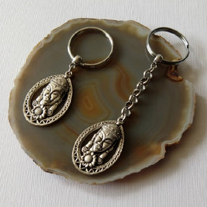 Silver Buddha Keychain Key Ring or Zipper Pull - Buddhist Keychain