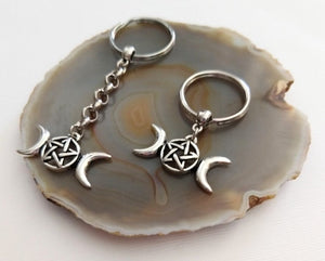 Wiccan Triple Moon Keychain, Pagan Witchcraft Gifts