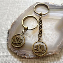 Load image into Gallery viewer, Bronze Lotus Keychain, Zipper Pull or Backpack Charm
