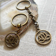 Load image into Gallery viewer, Bronze Lotus Keychain, Zipper Pull or Backpack Charm
