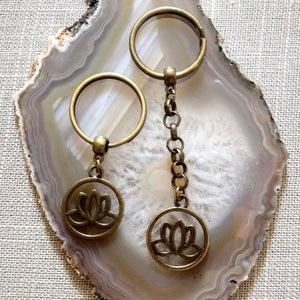 Bronze Lotus Keychain, Zipper Pull or Backpack Charm
