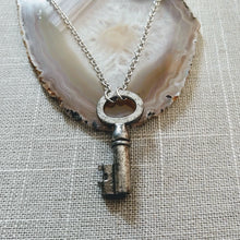 Load image into Gallery viewer, Vintage Skeleton Key Necklace on Silver Rolo Chain, Mens Jewelry
