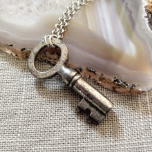 Load image into Gallery viewer, Vintage Skeleton Key Necklace on Silver Rolo Chain, Mens Jewelry
