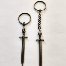 Load image into Gallery viewer, Cat Sword Keychain - Brown Sword with Cat Head Hilt, Zipper Pull, Backpack or Purse Charm

