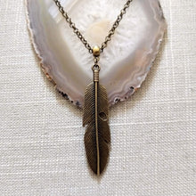 Load image into Gallery viewer, Feather Necklace on Bronze Rolo Chain -  Unisex Bohemian Layering Jewelry
