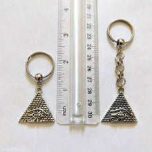 Load image into Gallery viewer, Silver Pyramid Keychain, Egyptian Egypt Eye or Ra Horus,  Backpack or Purse,  Charm Zipper Pull
