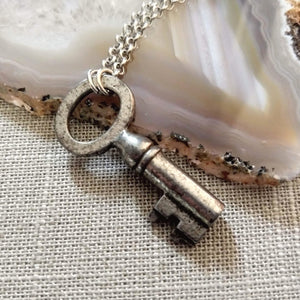 Vintage Skeleton Key Necklace on Silver Rolo Chain, Mens Jewelry