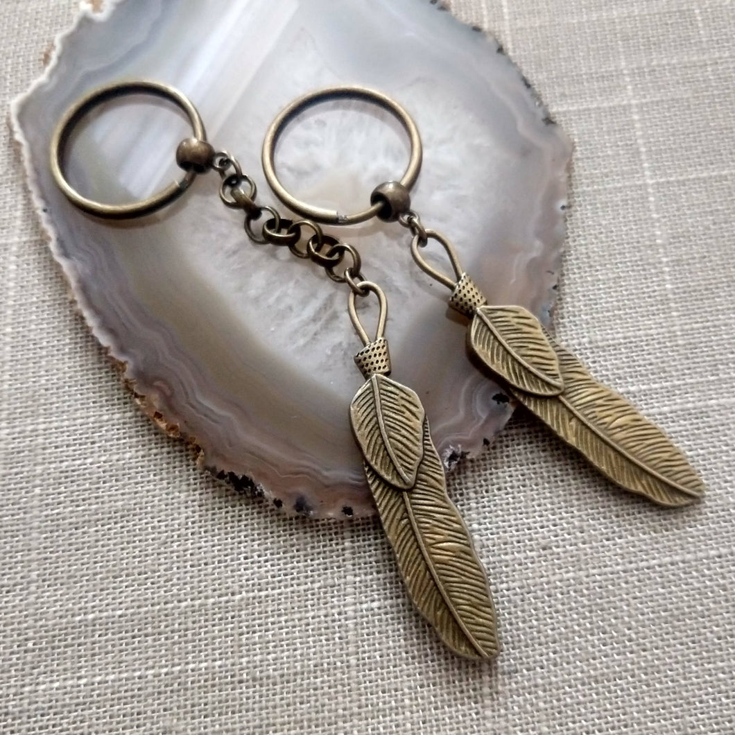 Bronze Feather Keychain or Zipper Pull - Mens Keychains