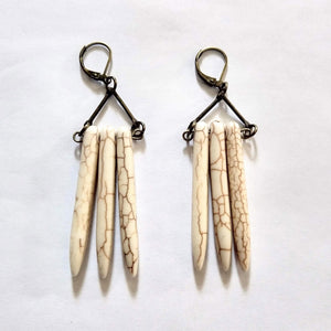 Beige Howlite Stone Earrings - Spike Earrings / Bronze Earrings / Dangle Earrings / Long Earrings / Bohemian Jewelry
